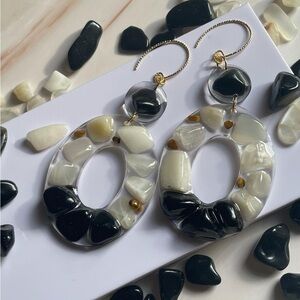 Elegant Handmade White Quartz & Obsidian Earrings